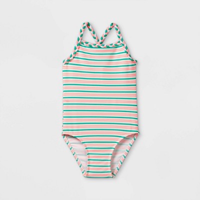 Toddler Girls' Striped One Piece Swimsuit - Cat & Jack™ White