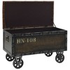 vidaXL Solid Fir Wood Storage Bench with Castors- Traveling Trunk Design - Retro Style - Brown, Faux Leather Upholstered Seat - 4 of 4