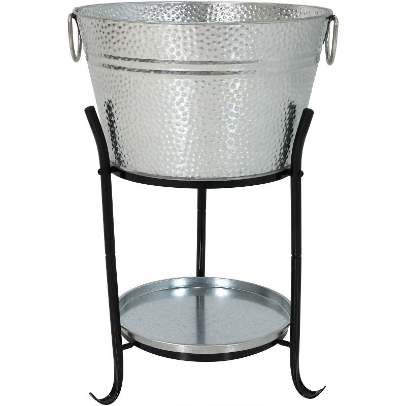 Sunnydaze Pebbled Texture Galvanized Steel Ice Bucket Beverage Holder and Cooler with Stand and Tray, 1 of 14