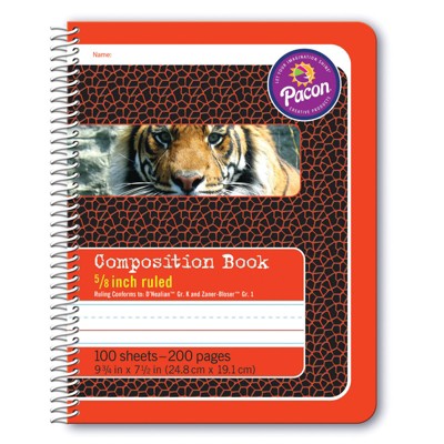 Pacon Primary Composition Book, Spiral Bound, D'Nealian/Zaner-Bloser, 5/8" x 5/16" x 5/16" Ruled, 9-3/4" x 7-1/2", 100 Sheets (Pack of 6)
