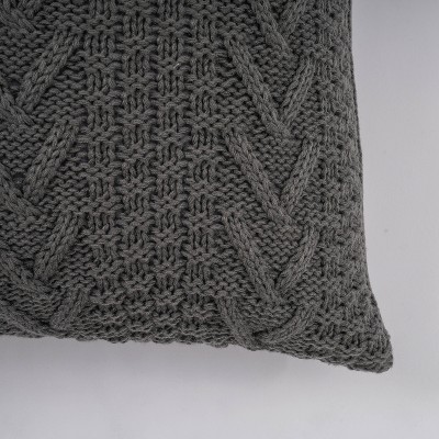 Charcoal Gray Chunky Knit Square Throw Pillow
