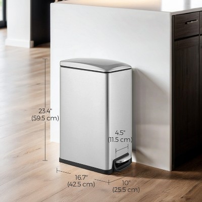 Slim Trash Can, 12.7-Gal (48 L) Garbage Can for Narrow Spaces with Soft-Close Lid, Stainless Steel, 15 Trash Bags Included