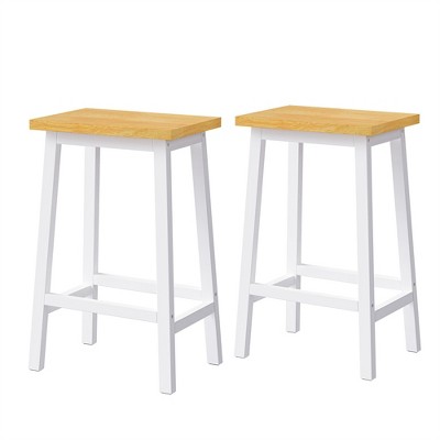 OUTSUPPLY Solid Wood Bar Stools Set of 2, Kitchen Chairs with Footrest, Farmhouse Style Backless Stools for Island, Dining Room
