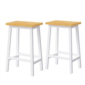 OUTSUPPLY Solid Wood Bar Stools Set of 2, Kitchen Chairs with Footrest, Farmhouse Style Backless Stools for Island, Dining Room - 1 of 4