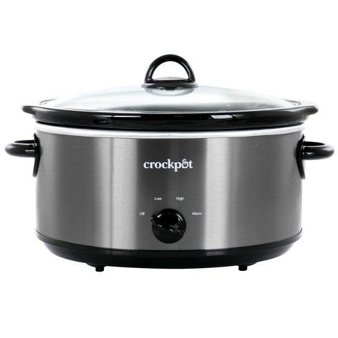Crock Pot Classic 6 Quart Oval Slow Cooker in Black Stainless Steel With  Stoneware Crock