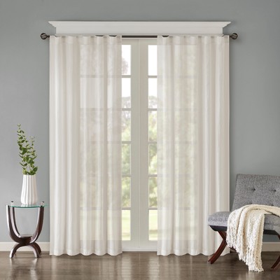 White Sheer Polyester Ground Length Curtain Panel Pair