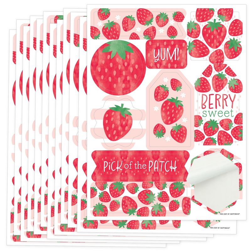 Big Dot of Happiness Berry Sweet Strawberry - Fruit Themed Birthday or Baby Shower Party Favor Sticker Set - 12 Sheets - 120 Stickers, 1 of 7