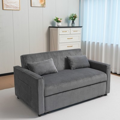 Runesay 3-in-1 Multi-Functional Corduroy Sleeper Couch Pull-Out Bed with Pillows