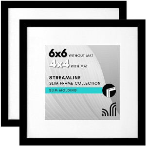 Americanflat 6x6 Picture Frame in Black - Displays 4x4 With Mat and 6x6 Without Mat - Horizontal and Vertical Formats for Wall and Tabletop (2 Pack) - 1 of 4
