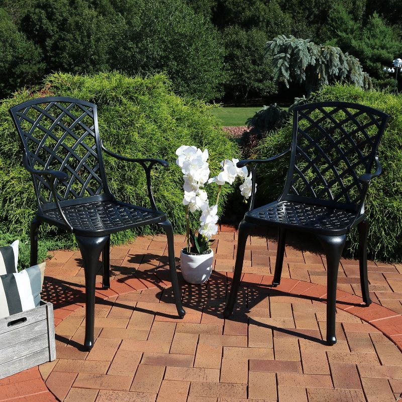 Sunnydaze Outdoor Crossweave Design Black Cast Aluminum Patio Dining Chair, 2pk, 3 of 11