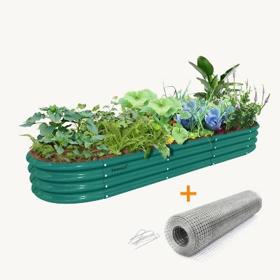 Cesicia 12 x 2 x 1 FT Green Oval Galvanized Metal Raised Garden Bed With Gopher Wire Mesh