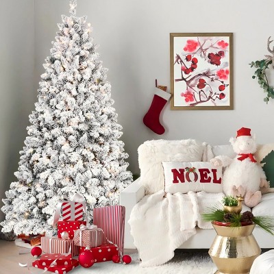 Artificial Trees Christmas Snow-Flocked with Pine Cones,Prelit Xmas Trees, Home Decoration-Maison Boucle