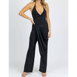 Women's HALTER RUCHE FRONT JUMPSUIT - Blue Blush - 1 of 4