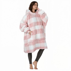 Catalonia Oversized Wearable Blanket Hoodied Sweatshirt for Woman Men, Cozy Fleece Faux Shearling Pullover, Warm Gift Wife, One Size Fits All - 1 of 4