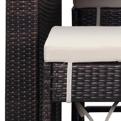 Brown and Sand Six-Seater Outdoor Rattan Bar Set
