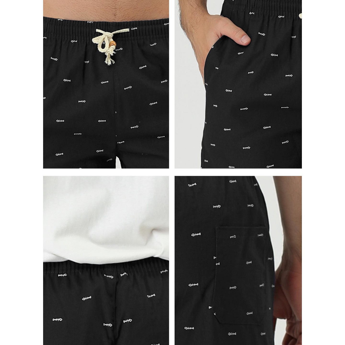 Мужские шорты Lars Amadeus Summer Swim Elastic Waistband Drawstring Pockets Patterned Beach Board Shorts Black 36, цвет: Чёрный — фото 4