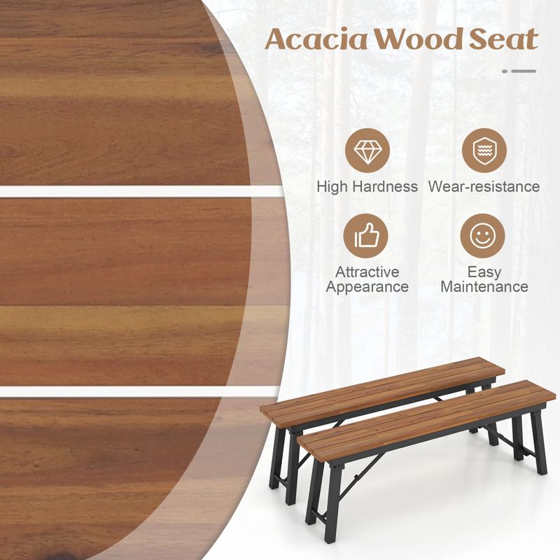 Tangkula Outdoor Folding Bench Set of 2  55 Inches Long 2-3 Person Acacia Wood Backless Patio Dining Bench, 5 of 9