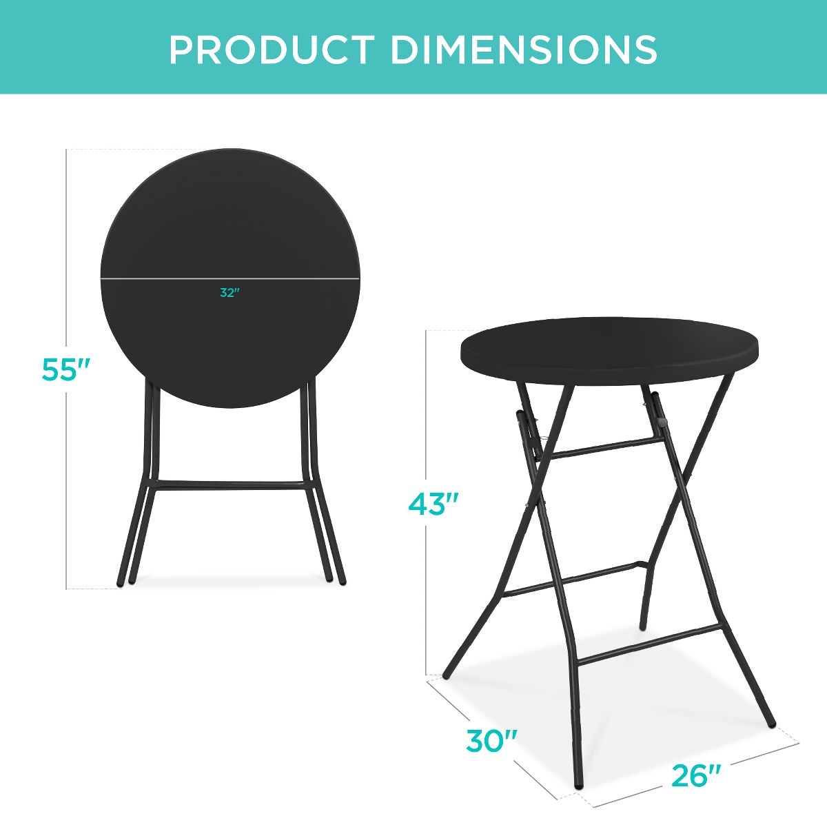 Best Choice Products 32in Bar Height Folding Table, Indoor Outdoor Accessory w/ Thick Table Top, 330lb Capacity - White - thumbnail 7