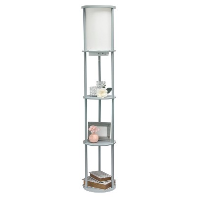 62.5" Gray Modern Shelf Etagere Floor Lamp with USB Ports