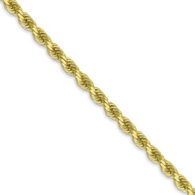 Black Bow Jewelry 3.5mm 10k Yellow Gold Diamond Cut Solid Rope Chain Necklace
