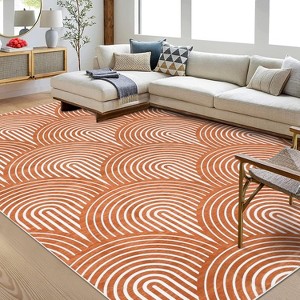 Washable Runner Rug, Modern Geometric Rainbow Carpet, Low Pile Non-Slip Floor Mat for Entryway, Living Room, or Nursery - 1 of 4