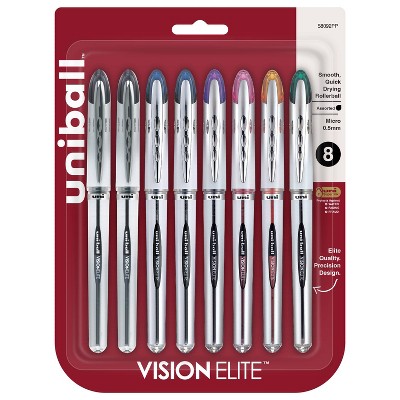 uni-ball VISION ELITE Stick Roller Ball Pen Assorted Ink Micro 8/Pack 58092PP