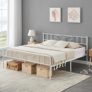 Metal Platform Bed Frame with Headboard & Footboard, Steel Slats Mattress Foundation No Box Spring Needed, 800Lbs Capacity, Noise-Free - 1 of 4