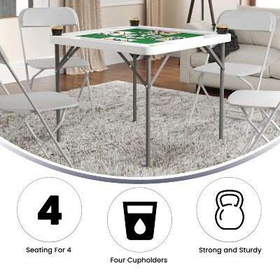 Silas 34.5" Gray Powder-Coated Metal Folding Card Table with Cup Holders
