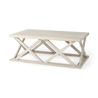 HomeRoots 48" Off White Solid Wood Distressed Geo Frame Coffee Table