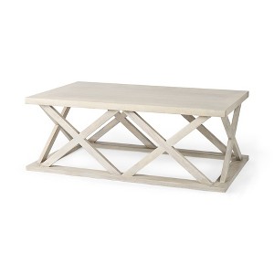 HomeRoots 48" Off White Solid Wood Distressed Geo Frame Coffee Table - 1 of 4