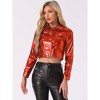 INSPIRE CHIC Women's Spread Collar Biker Holographic Button-Down Cropped Jackets - 4 of 4