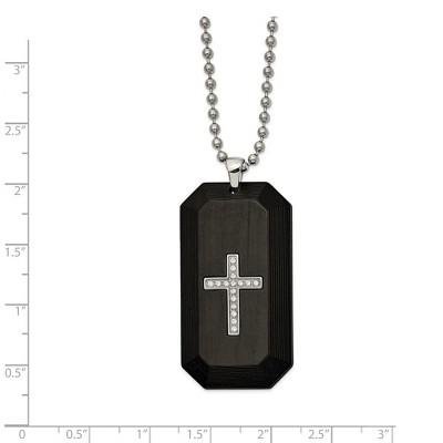 Chisel Stainless Steel Solid Carbon Fiber with Cubic Zirconia Cross Dog Tag on a 24" Ball Chain Necklace