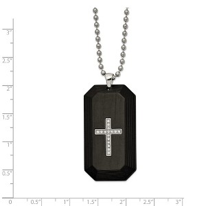 Chisel Stainless Steel Solid Carbon Fiber with Cubic Zirconia Cross Dog Tag on a 24" Ball Chain Necklace - 1 of 2