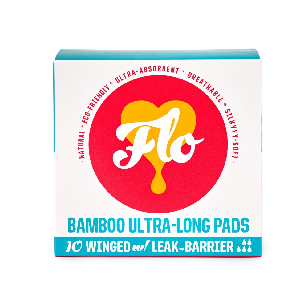 Flo Organic Silky-Soft Bamboo Ultra-Long Absorbent with Wings Maxi Pads - 10ct