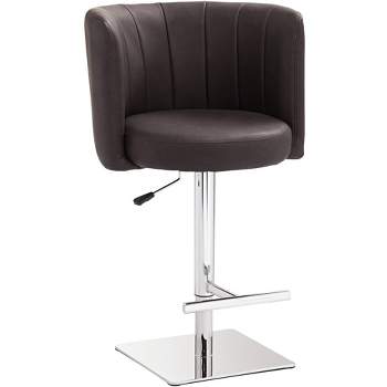 Studio 55D Triton Chrome Swivel Bar Stool 31" High Modern Adjustable Brown Faux Leather Cushion with Backrest Footrest for Kitchen Counter Height Home