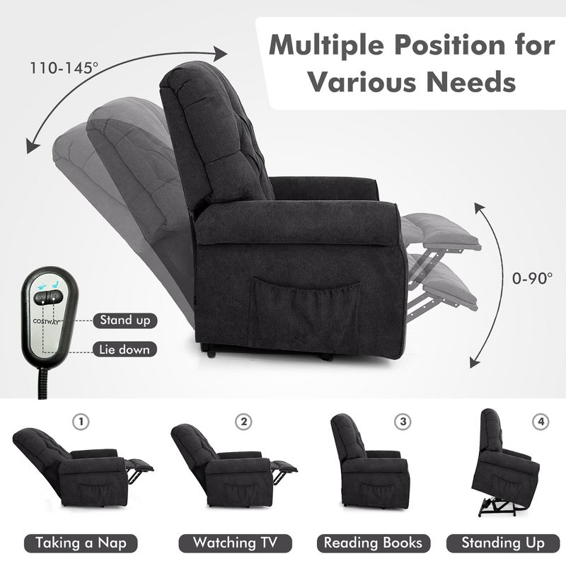 Costway Power Lift Recliner Chair Sofa for Elderly w/ Side Pocket & Remote Control Black\Brown, 5 of 11