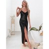 INSPIRE CHIC Women's Long Satin Slit Slip Lingerie V Veck Lace Trim Silky Chemise Long Nightgown - 3 of 4