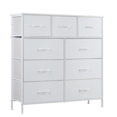 INFURNIC Utility Storage Cabinets 9 Drawer Multi-Functional Tall Dresser Ideal for Organization in Kids Rooms and Beyond, White, 39.3"*11.8"*39.9"