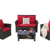 Outdoor Sofa Set, 4 Pcs Rattan Wicker Sofa, Sofa Set with Armrest Chairs and Tempered Glass Coffee Table, Sofas with Cushions-Coolbibila - 3 of 4