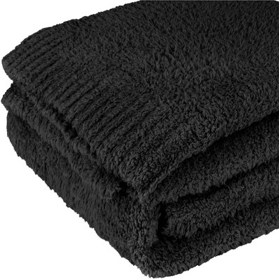 Black Reversible Fleece Knit Throw Blanket, 50x60 Inches