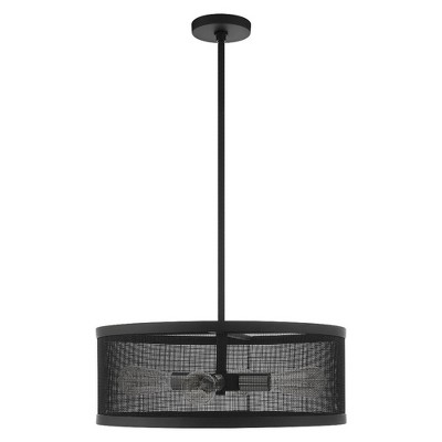 Contemporary Black and Nickel 4-Light Drum Chandelier with Mesh Shade
