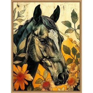 Amanti Art Dark Horse in Flowers by Justyna Jaszke Framed Canvas Wall Art - 1 of 4