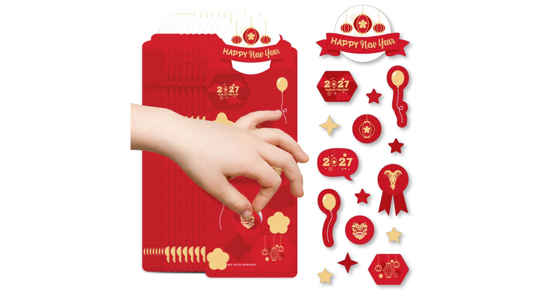 Big Dot of Happiness Lunar New Year - 2027 Year of the Goat Favor Kids Stickers - 16 Sheets - 256 Stickers