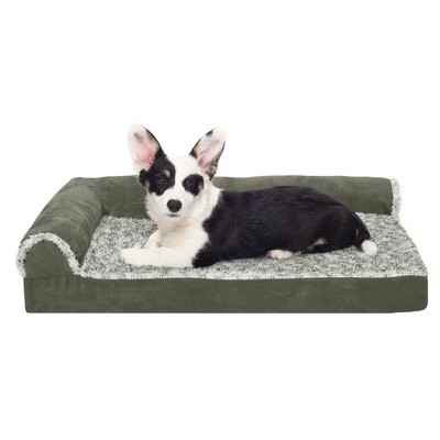 FurHaven Two-Tone Faux Fur & Suede Deluxe Chaise Lounge Orthopedic Sofa Dog Bed