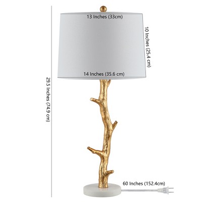 Gold Leaf Tree Branch Table Lamp with White Shade