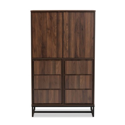 Neil Walnut Brown Wood and Black Metal Storage Cabinet