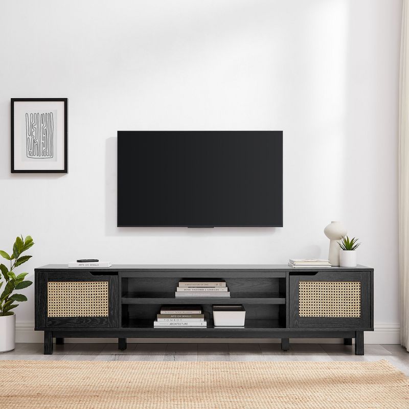 Modern Boho Storage TV Stand for TVs up to 80" with Rattan Doors - Saracina Home, 5 of 14