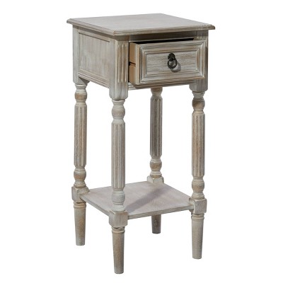 Farmhouse Chic White Wood Accent Table with Storage, 14" x 29"