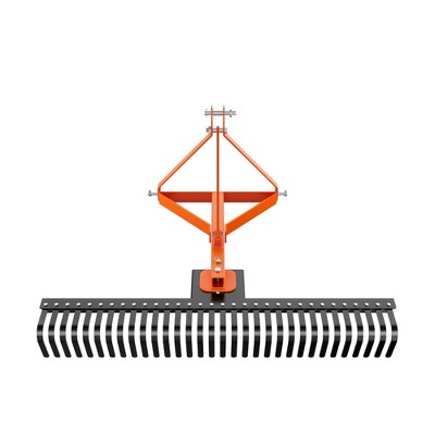 Landscape Rake, 60" 3 Point Rock Rake Tow-Behind Garden Tool for Compact Tractors, Fits Category 1 Hookup, 360 Degree Rotation