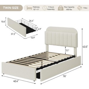 Bed Frame with Storage Headboard and 2 Drawers, Upholstered Platform Bed with Bookcase, No Box Spring Needed - 1 of 4